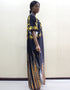 Women's African Print O-Neck Batwing Sleeve Loose Dress with Gold Floral Animal Pattern